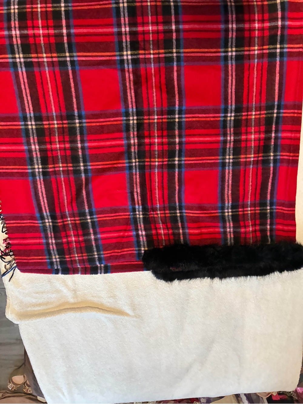 Talbots Red Plaid Scarf with Black Trim